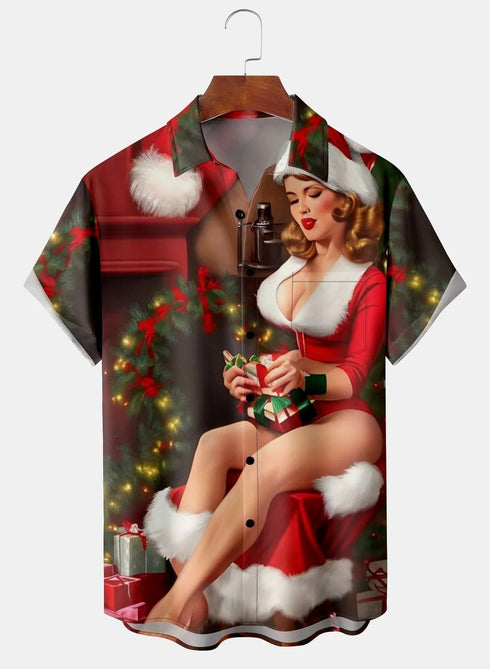 Men's Christmas Funny Graphic Short Sleeve Hawaiian Shirt